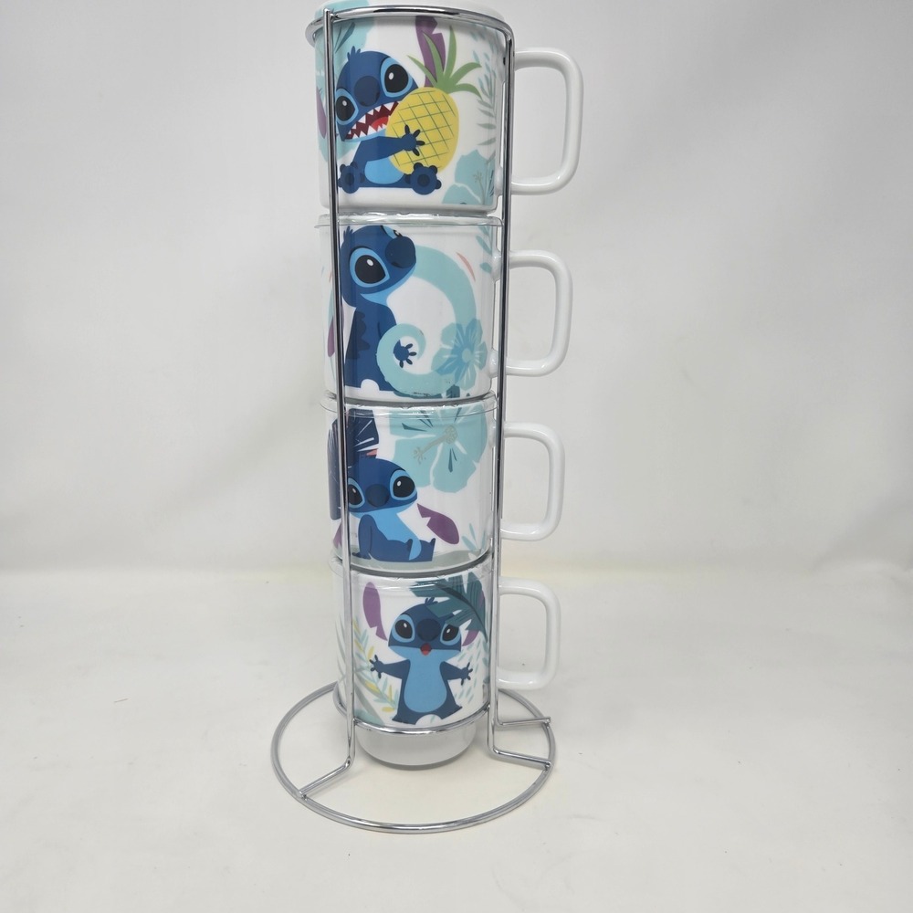 Disney Lilo & Stitch Stacking Mug Set with Metal Rack Zrike Brands 4 Piece Set
